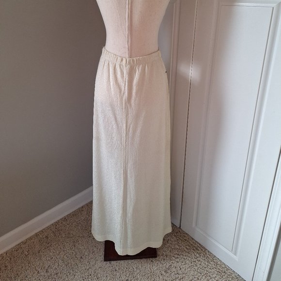 Full Length Fancy Skirt Vintage White Sparkly with Dark Gray Seed Beads - Picture 7 of 7